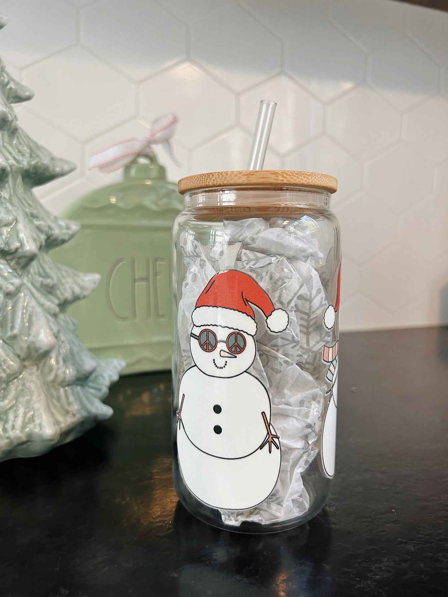 Glass cup - Snowmen